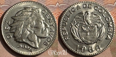 Колумбия 10 сентаво 1966 года, KM# 212, 133s-023 ♛