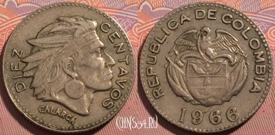 Колумбия 10 сентаво 1966 года, KM# 212, a065-092