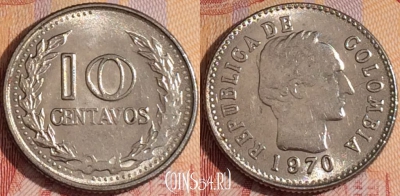 Колумбия 10 сентаво 1970 года, KM# 236, 155a-039