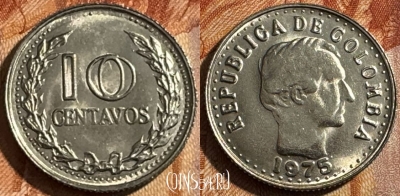 Колумбия 10 сентаво 1975 года, KM# 253, UNC, 503s-054