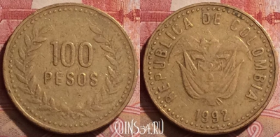 Колумбия 100 песо 1992 года, KM# 285, 285k-017