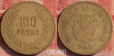 Колумбия 100 песо 1993 года, KM# 285, b062-108