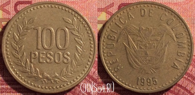 Колумбия 100 песо 1995 года, KM# 285, 284i-092