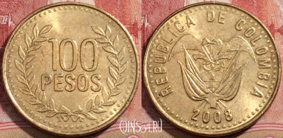 Колумбия 100 песо 2008 года, KM# 285, 207-024