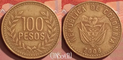 Колумбия 100 песо 2008 года, KM# 285, 280l-008