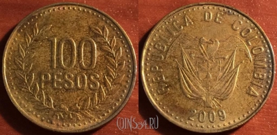 Колумбия 100 песо 2009 года, KM# 285, 57-014
