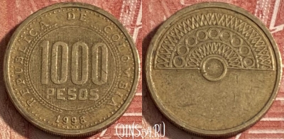 Колумбия 1000 песо 1998 года, KM# 288, 203r-066 ♛