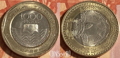Колумбия 1000 песо 2018 года, KM# 299, 281r-060