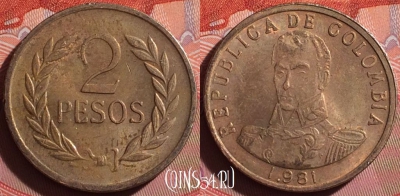 Колумбия 2 песо 1981 года, KM# 263, 239f-052