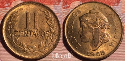 Колумбия 2 сентаво 1965 года, KM# 211, 120d-085