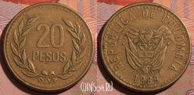 Колумбия 20 песо 1989 года, KM# 282, 214b-088