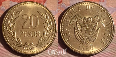 Колумбия 20 песо 1990 года, KM# 282, 148f-082