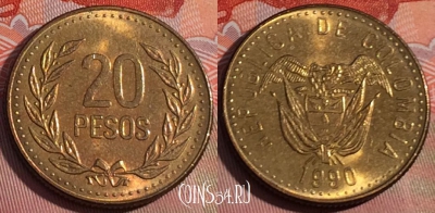 Колумбия 20 песо 1990 года, KM# 282, 229a-094