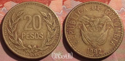 Колумбия 20 песо 1992 года, KM# 282, 246a-023