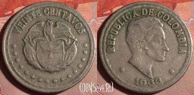 Колумбия 20 сентаво 1963 года, KM# 215, 186f-090