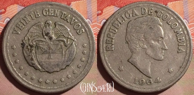 Колумбия 20 сентаво 1964 года, KM# 215, 275f-086