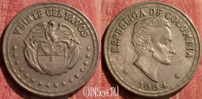 Колумбия 20 сентаво 1964 года, KM# 215, 441-029