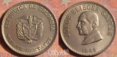 Колумбия 20 сентаво 1965 года, KM# 224, 182i-103