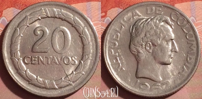 Колумбия 20 сентаво 1967 года, KM# 227, 339i-105