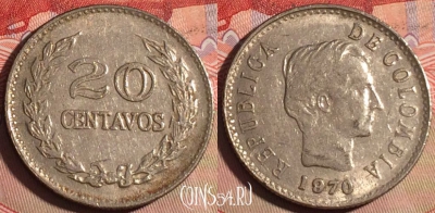 Колумбия 20 сентаво 1970 года, KM# 237, 223a-082