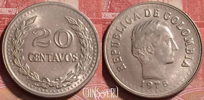 Колумбия 20 сентаво 1976 года, KM# 246, 255j-054