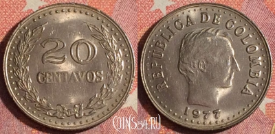 Колумбия 20 сентаво 1977 года, KM# 246, 359-091