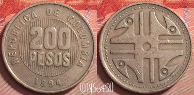 Колумбия 200 песо 1994 года, KM# 287, 124j-079