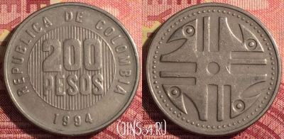 Колумбия 200 песо 1994 года, KM# 287, 288i-122