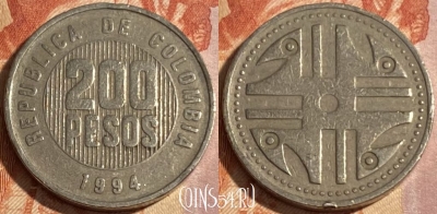Колумбия 200 песо 1994 года, KM# 287, 292r-043