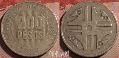 Колумбия 200 песо 1996 года, KM# 287, 141b-046