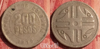 Колумбия 200 песо 1996 года, KM# 287, 344o-039