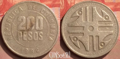 Колумбия 200 песо 1996 года, KM# 287, 427-124