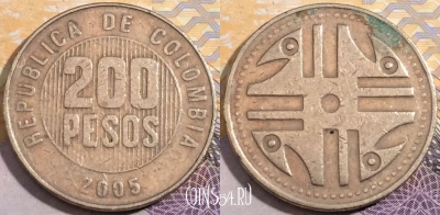 Колумбия 200 песо 2005 года, KM# 287, 193-107