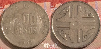Колумбия 200 песо 2006 года, KM# 287, 129b-115