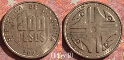 Колумбия 200 песо 2007 года, KM# 287, 344-078
