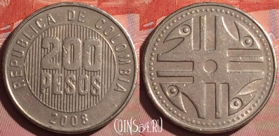 Колумбия 200 песо 2008 года, KM# 287, 055i-186