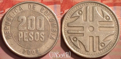 Колумбия 200 песо 2008 года, KM# 287, 197l-129