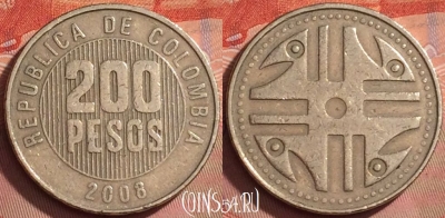 Колумбия 200 песо 2008 года, KM# 287, 209l-027