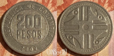 Колумбия 200 песо 2009 года, KM# 287, 286r-068