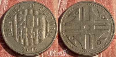 Колумбия 200 песо 2010 года, KM# 287, 252r-032