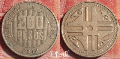 Колумбия 200 песо 2010 года, KM# 287, 256-137