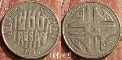 Колумбия 200 песо 2010 года, KM# 287, 463q-042