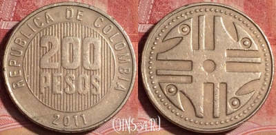 Колумбия 200 песо 2011 года, KM# 287, 392-084