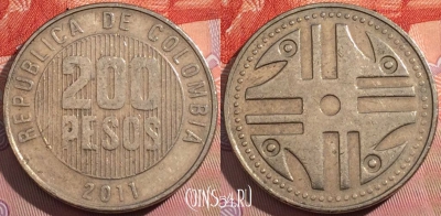 Колумбия 200 песо 2011 года, KM# 287, a142-076