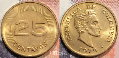 Колумбия 25 сентаво 1979 года, KM# 267, 128-071