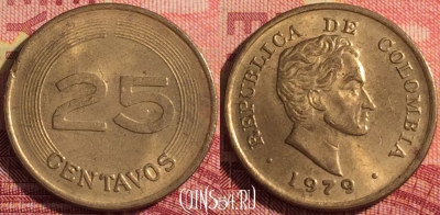 Колумбия 25 сентаво 1979 года, KM# 267, 289i-103