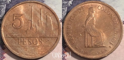 Колумбия 5 песо 1980 года, KM# 268, a116-028