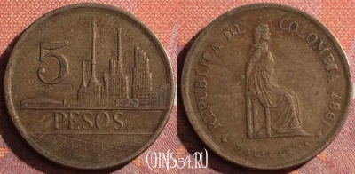 Колумбия 5 песо 1987 года, KM# 268, 343-126