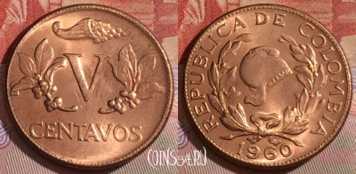 Колумбия 5 сентаво 1960 года, KM# 206, UNC, 266b-082