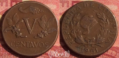 Колумбия 5 сентаво 1961 года, KM# 206, 317i-004